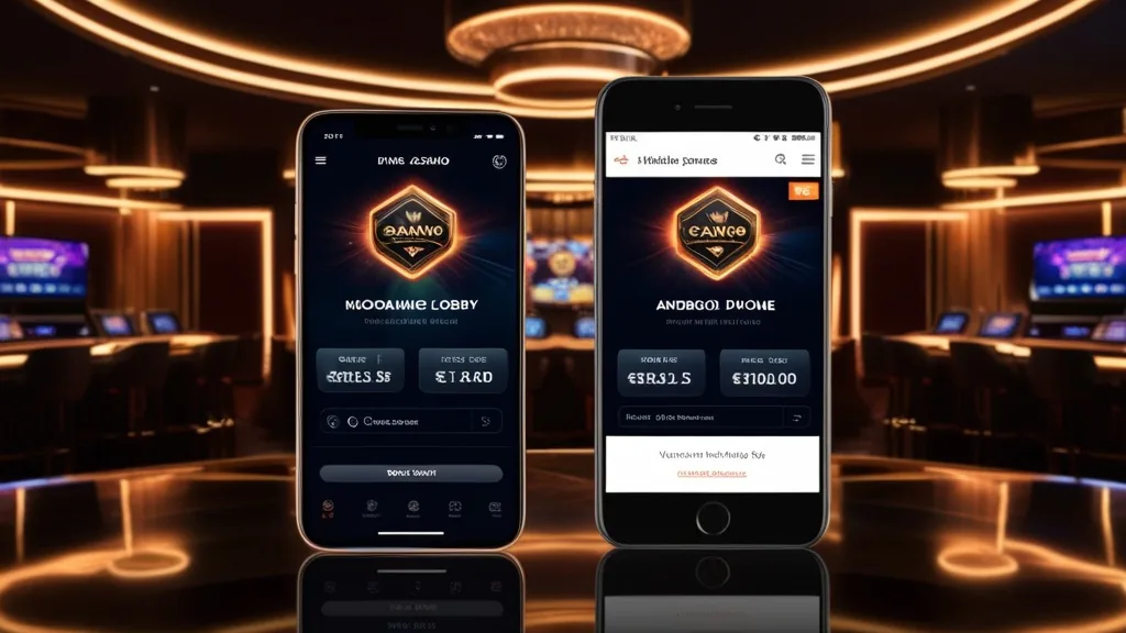 Deux smartphones affichant une interface de jeu dans un décor de casino sombre