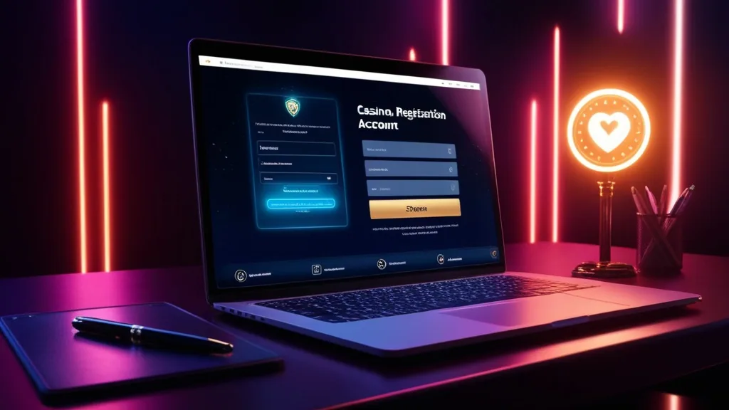 Formulaire d’inscription casino avec écran lumineux et ambiance sombre