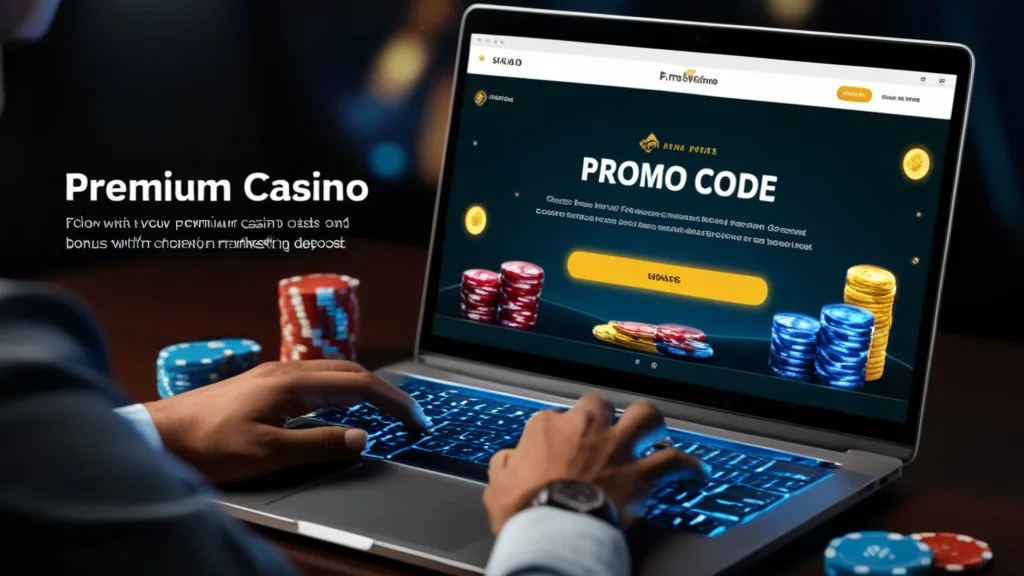 Champ de code promo affiché dans un casino sombre et moderne