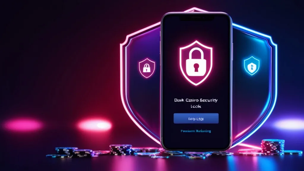Téléphone et icônes de sécurité dans une ambiance de casino sombre